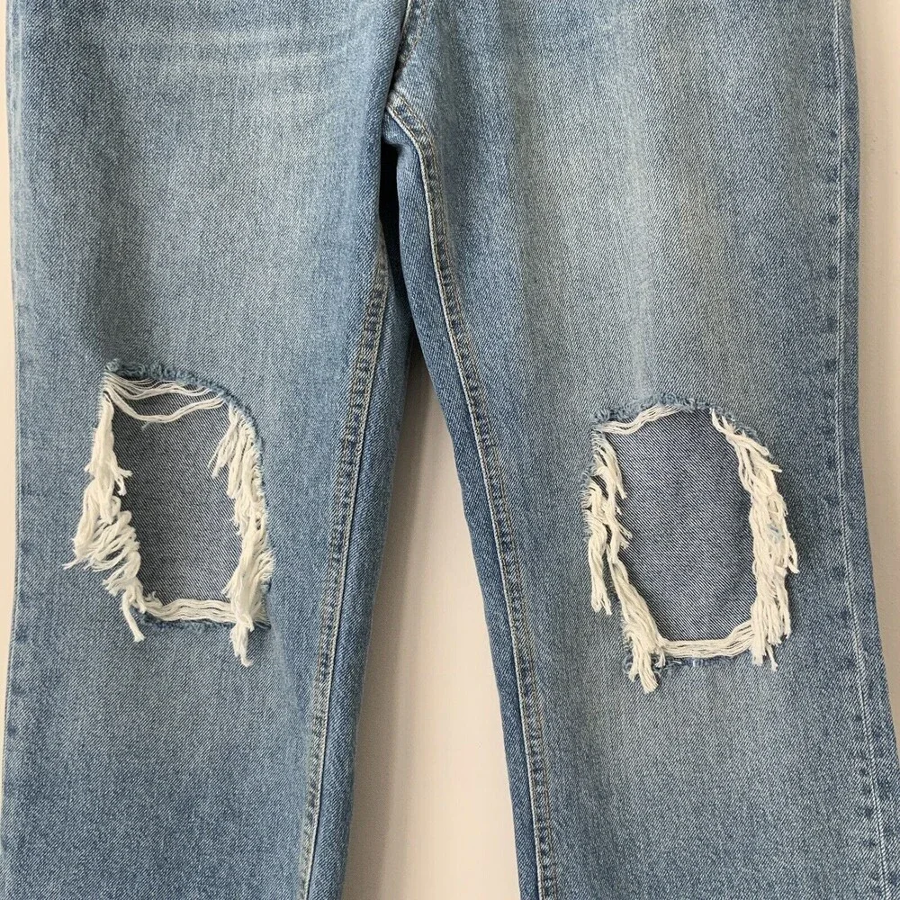 We The Free Maggie Mid Rise Straight Leg Distressed Jeans Blue 28